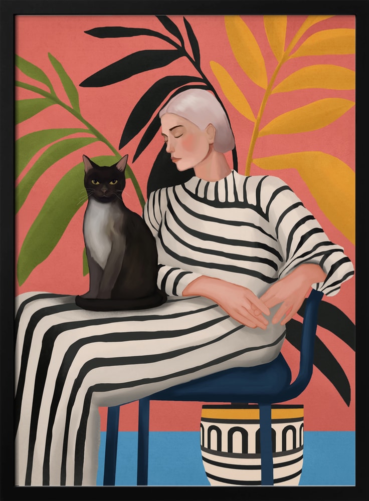 Elegant Woman and Cat