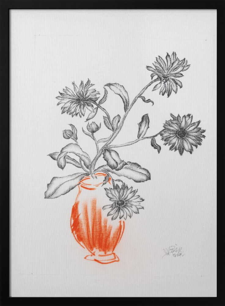 Orange Vase Botanical Drawing