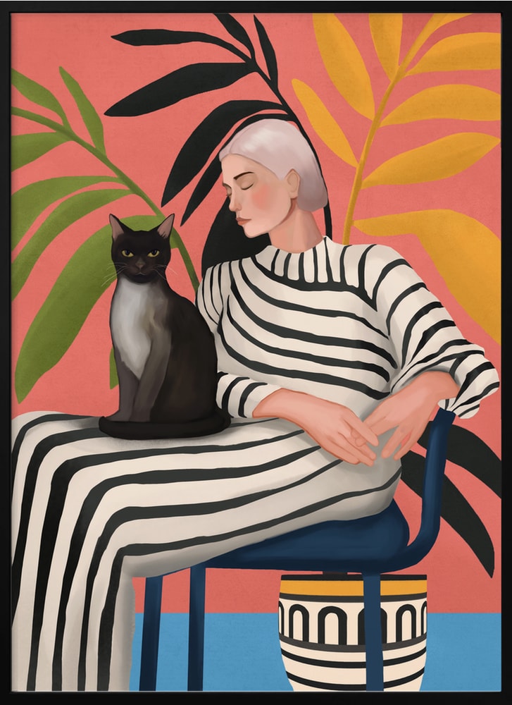Elegant Woman and Cat