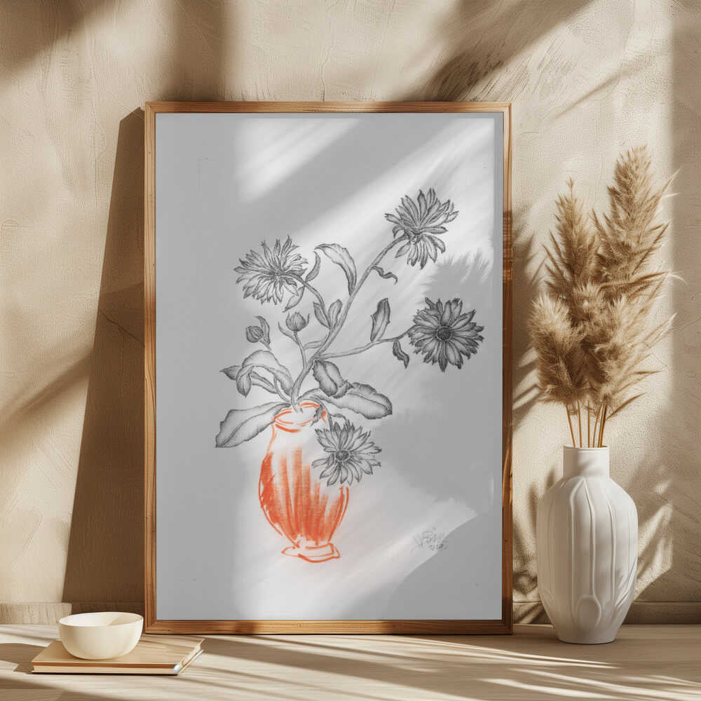 Orange Vase Botanical Drawing