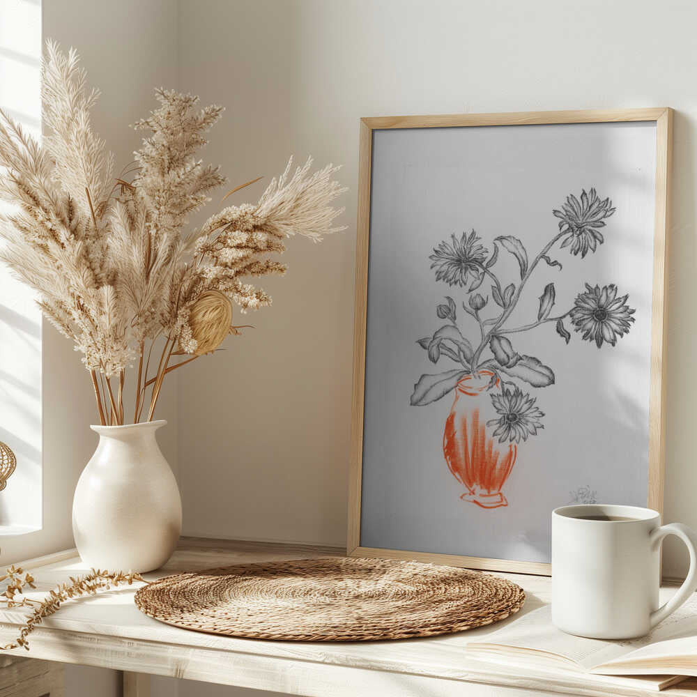 Orange Vase Botanical Drawing