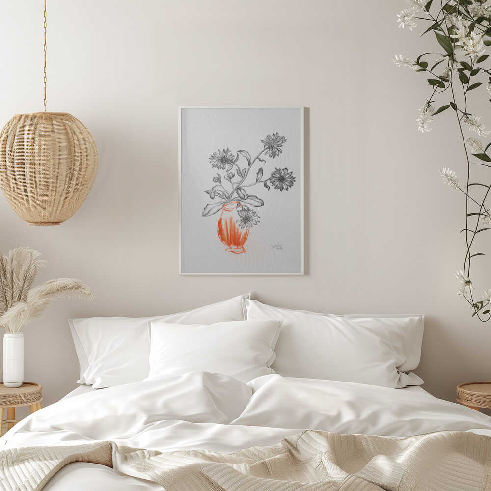 Orange Vase Botanical Drawing