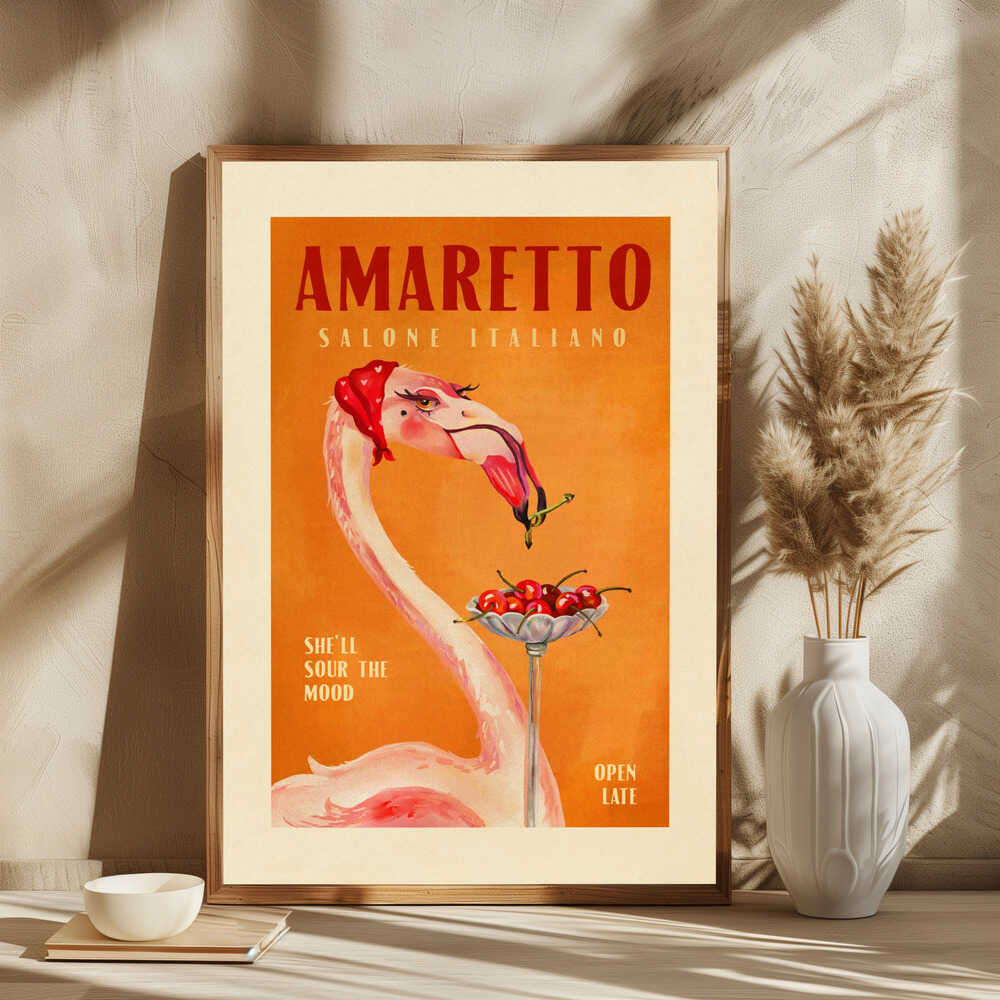 Amaretto Flamingo Art Deco Italian Cafe Travel Art
