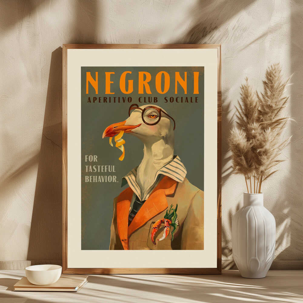 Vintage Art Deco Negroni Poster Of A Fancy Seagull