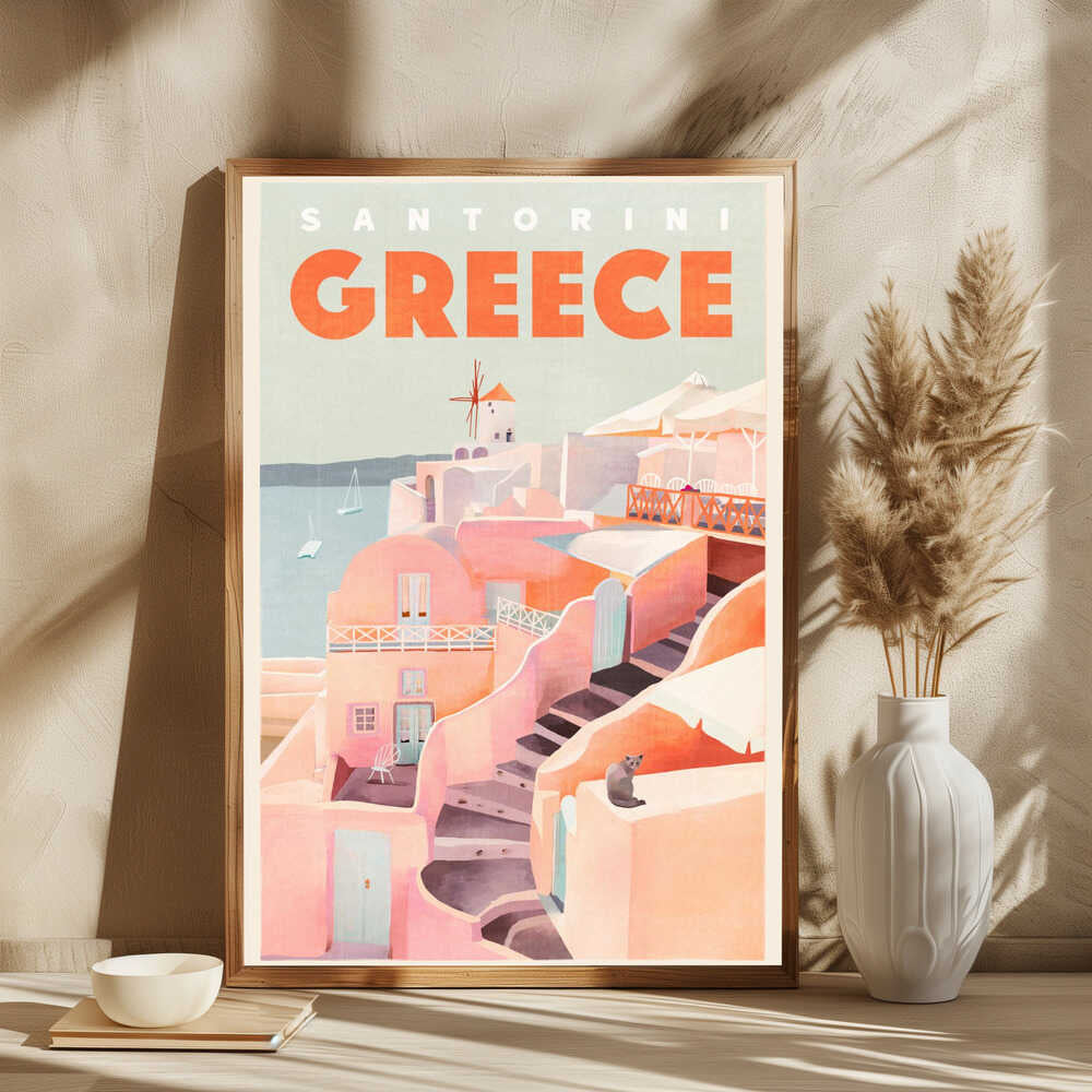 Santorini Greece Vintage Travel Poster