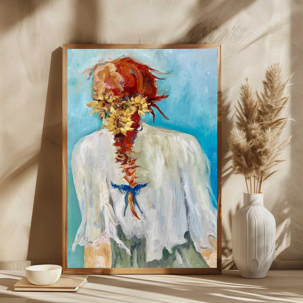 Red Hair Adorned With Sunflowers