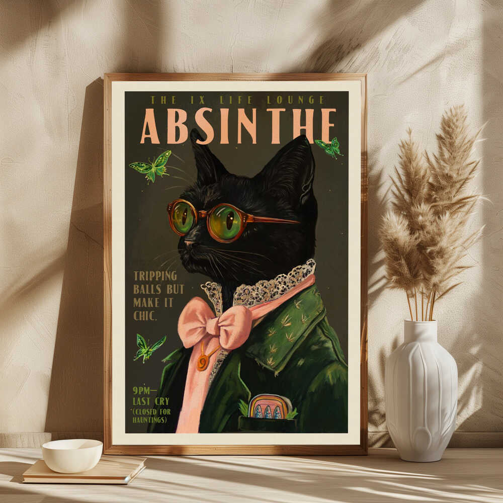 Chic Absinthe Cat Alcohol &amp; Cocktail Bar Art