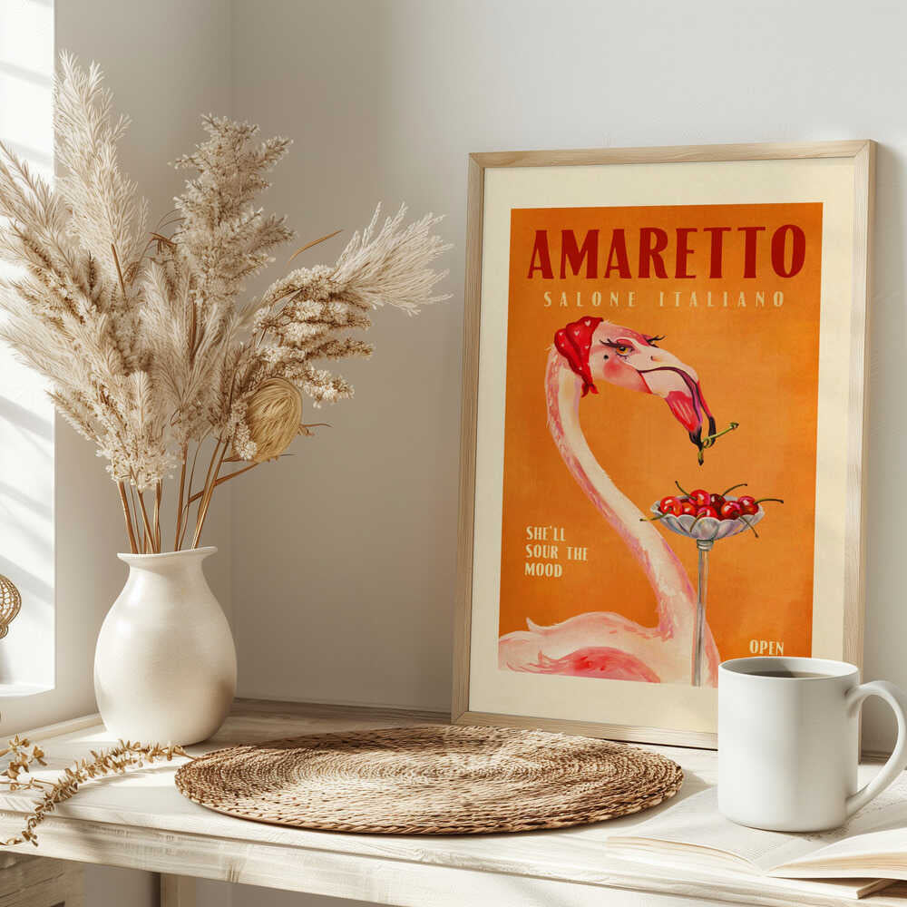 Amaretto Flamingo Art Deco Italian Cafe Travel Art