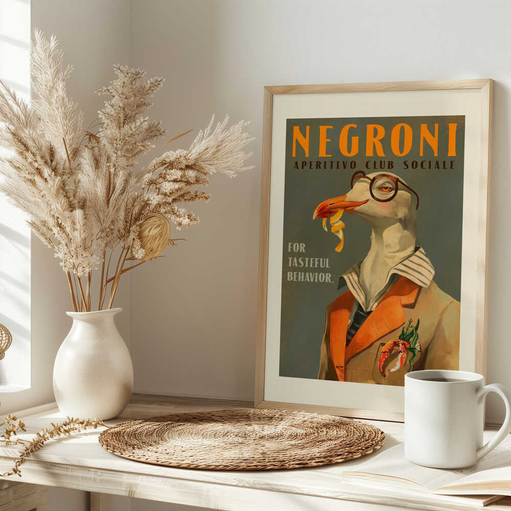 Vintage Art Deco Negroni Poster Of A Fancy Seagull