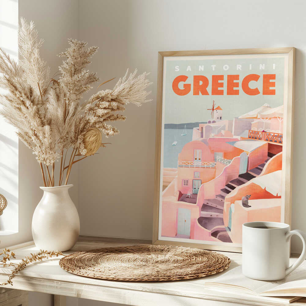 Santorini Greece Vintage Travel Poster