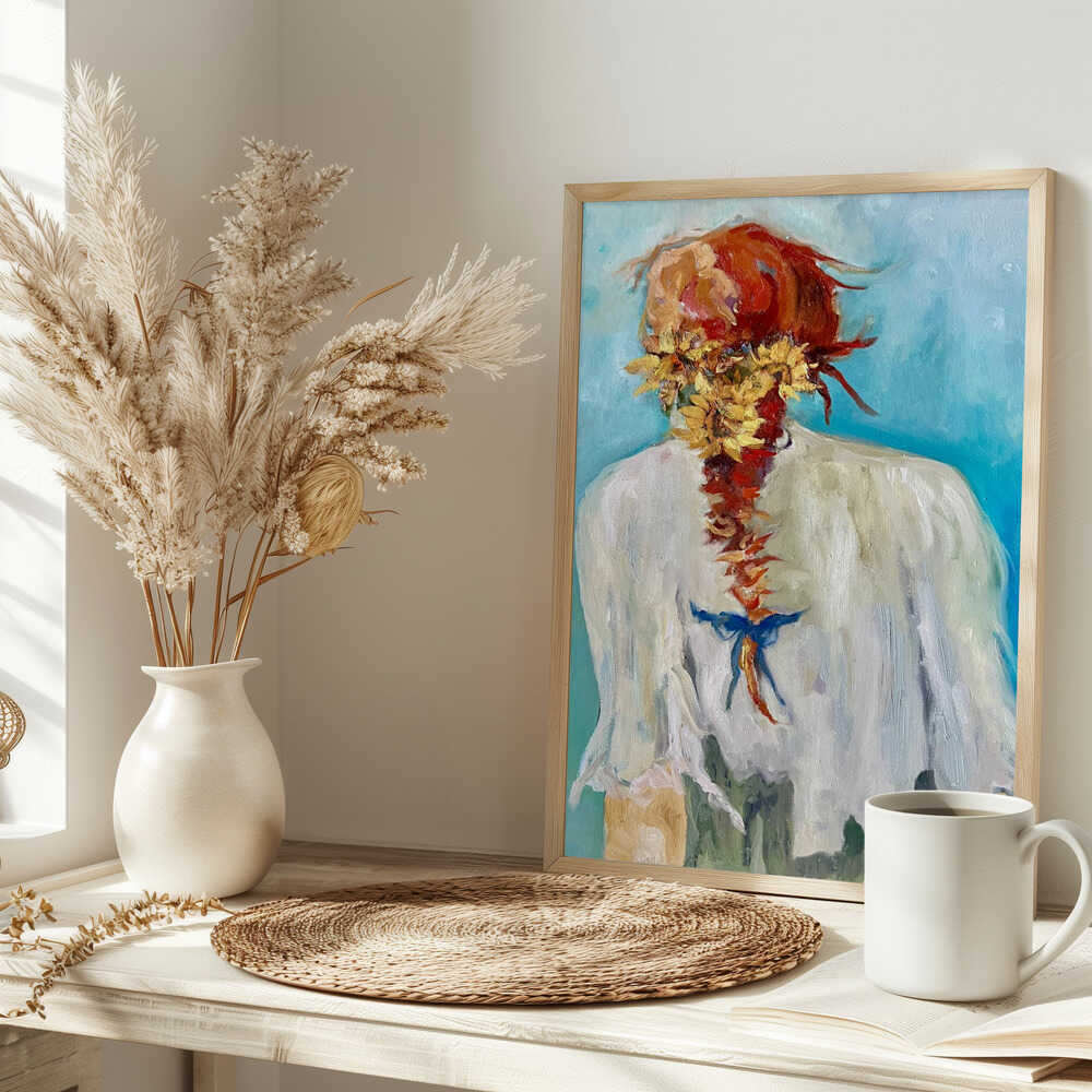 Red Hair Adorned With Sunflowers