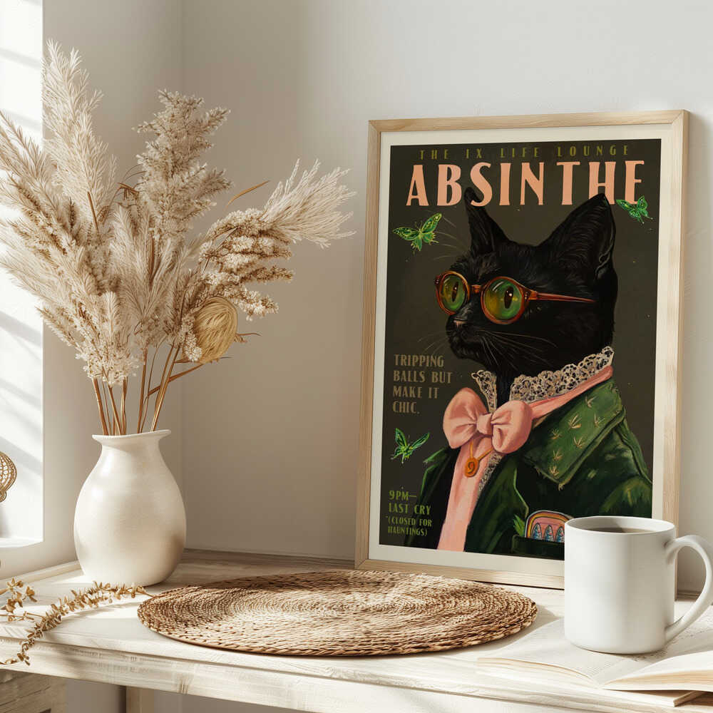 Chic Absinthe Cat Alcohol &amp; Cocktail Bar Art