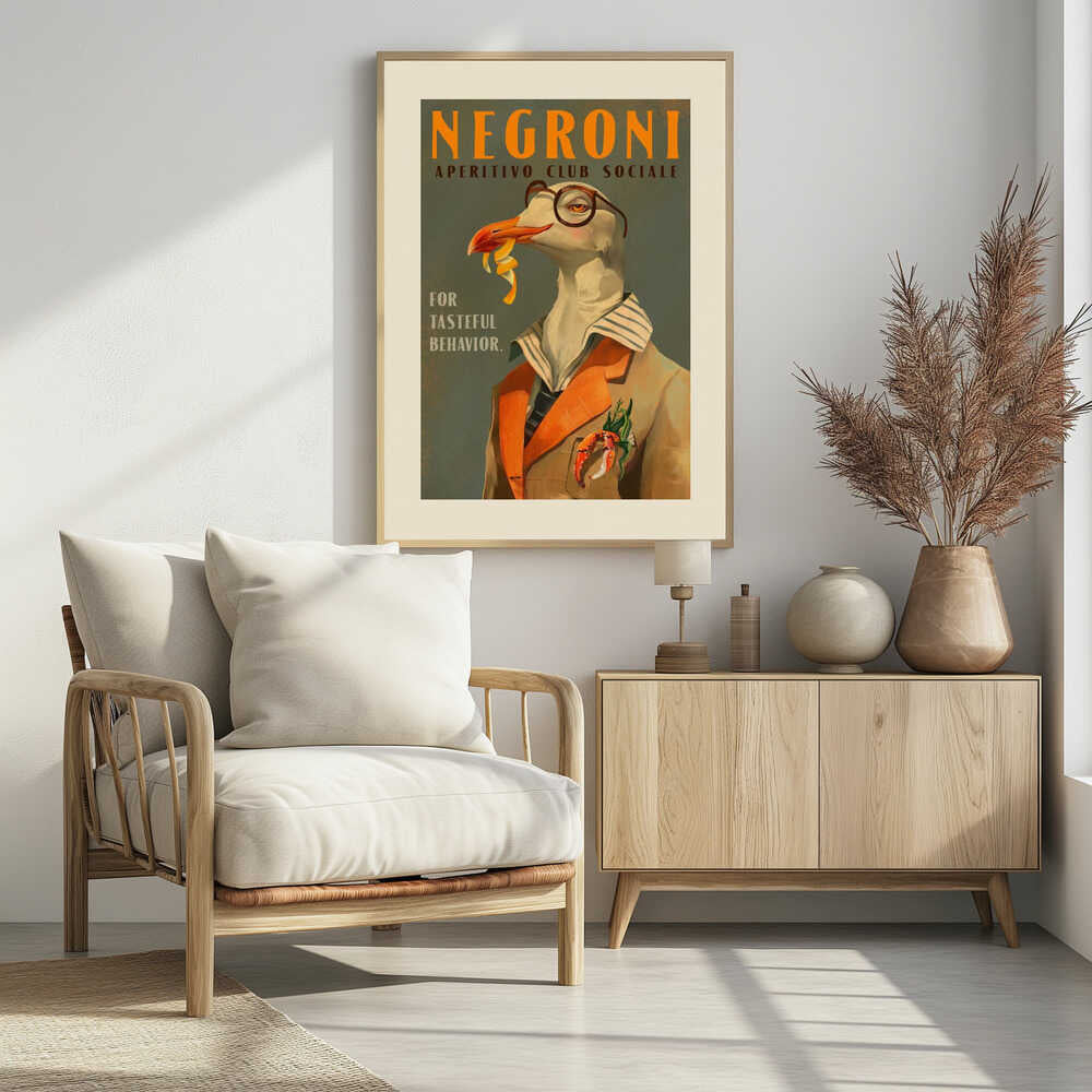Vintage Art Deco Negroni Poster Of A Fancy Seagull