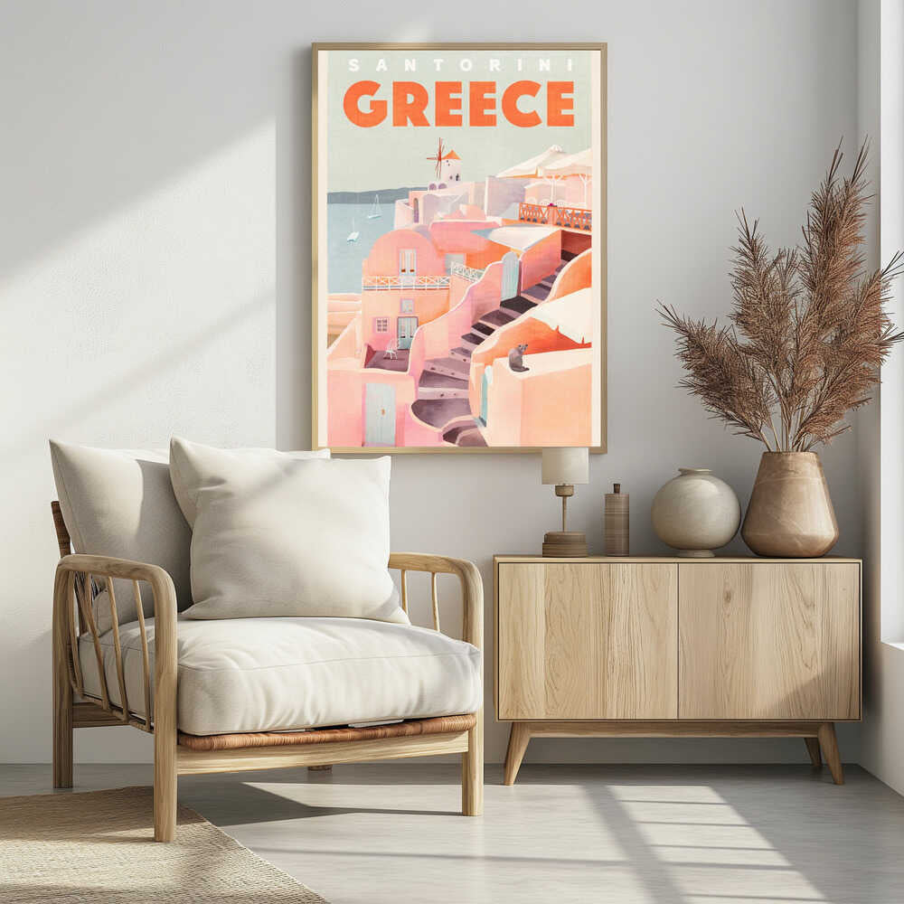 Santorini Greece Vintage Travel Poster