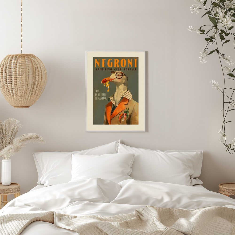 Vintage Art Deco Negroni Poster Of A Fancy Seagull