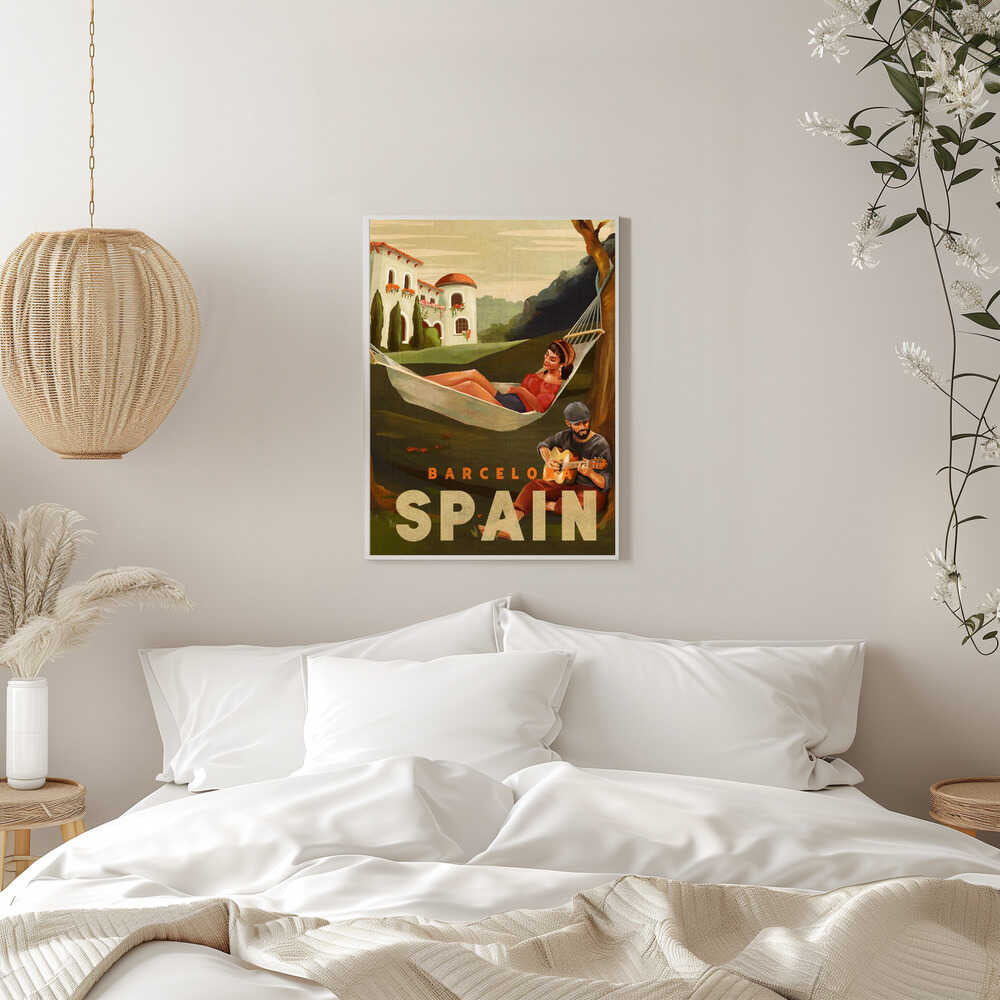 Barcelona Spain Guitar Player Travel Art
