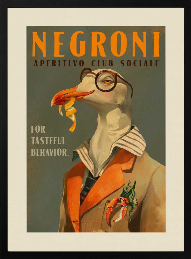 Vintage Art Deco Negroni Poster Of A Fancy Seagull