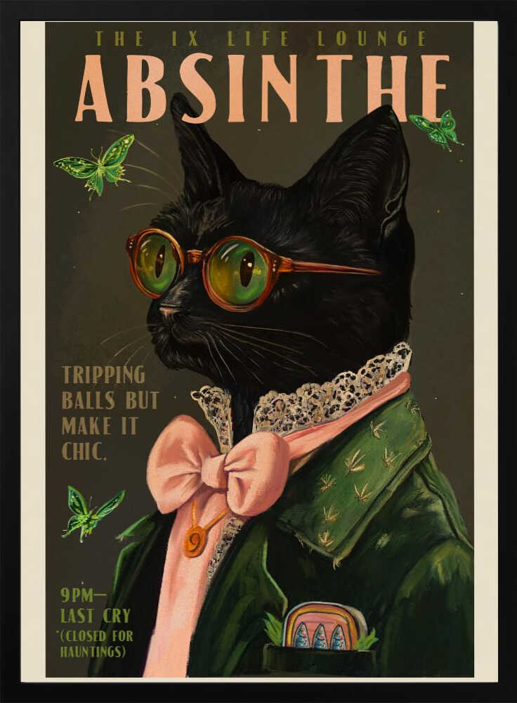 Chic Absinthe Cat Alcohol &amp; Cocktail Bar Art