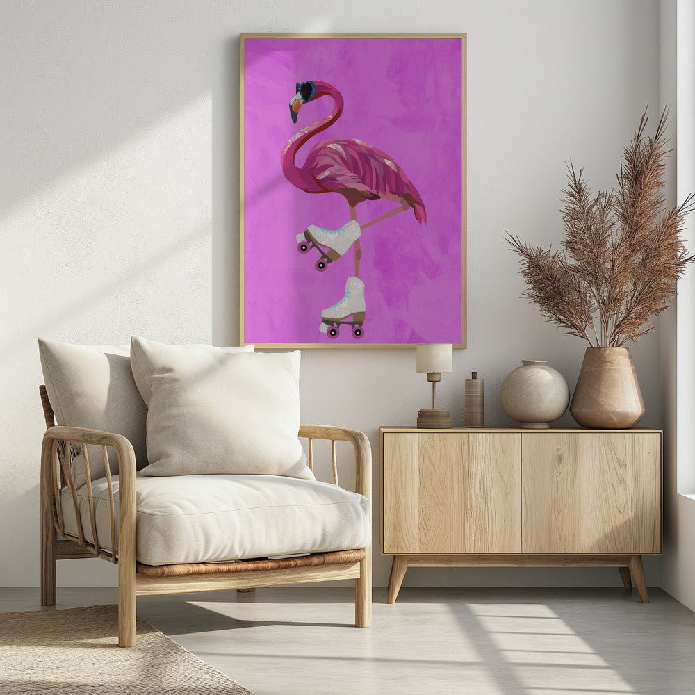 Pink Flamingo Roller Skating - plakatstore