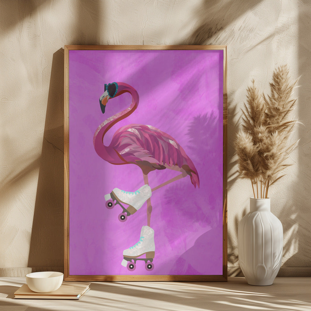 Pink Flamingo Roller Skating - plakatstore