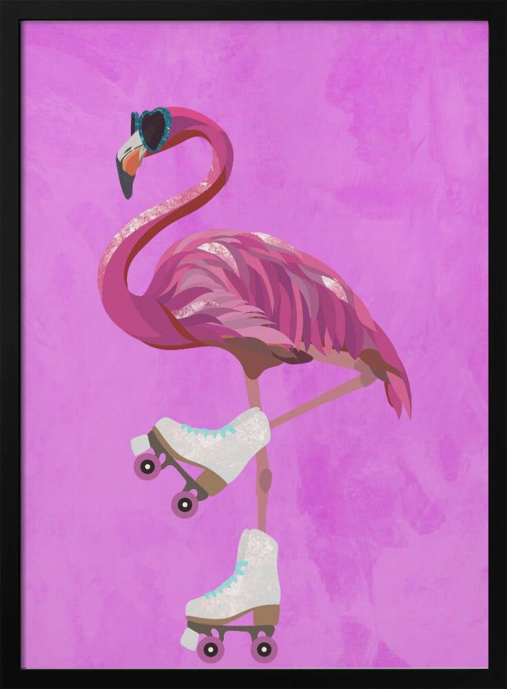 Pink Flamingo Roller Skating - plakatstore