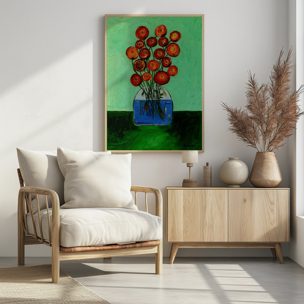 Poppies in Vase Green Version - plakatstore