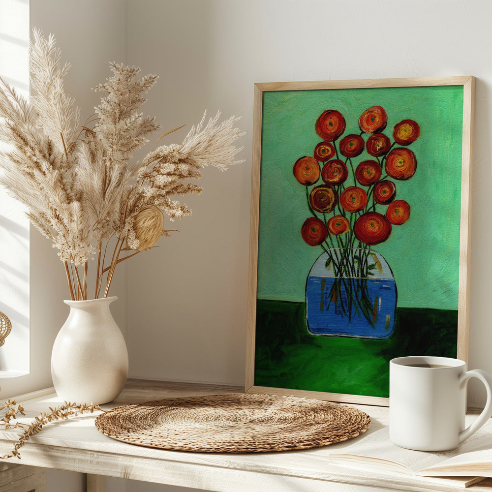 Poppies in Vase Green Version - plakatstore