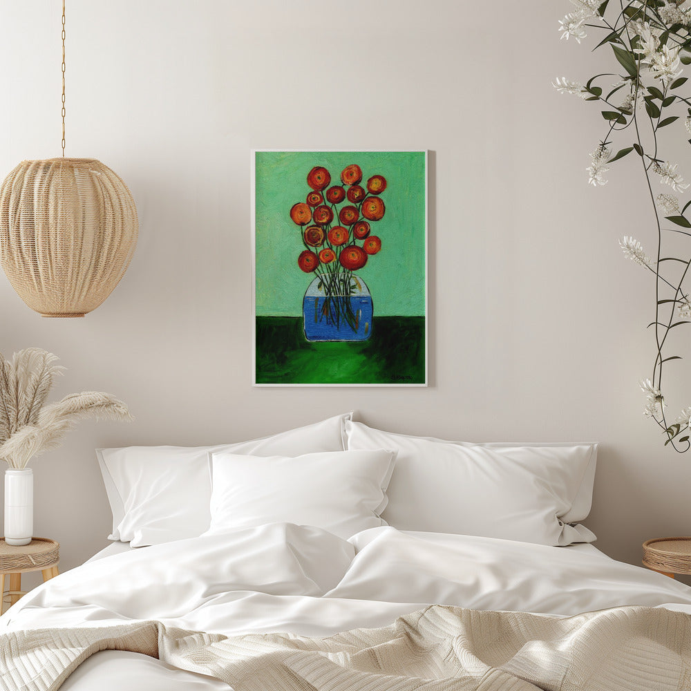 Poppies in Vase Green Version - plakatstore