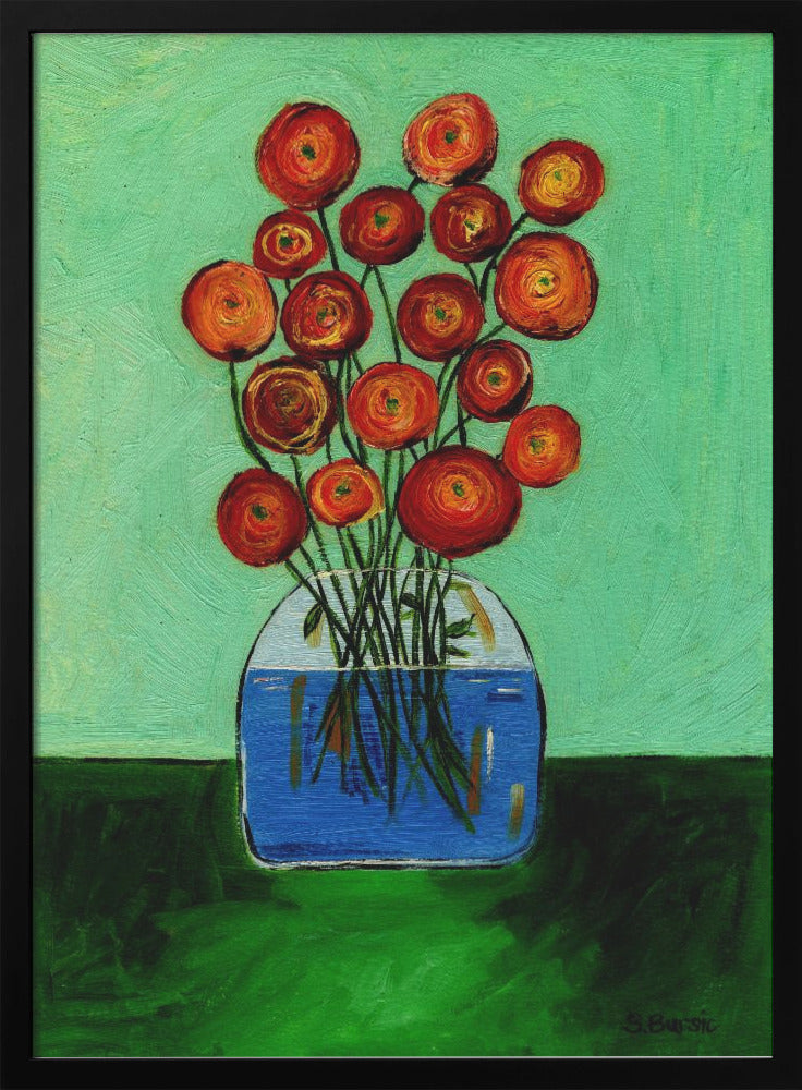 Poppies in Vase Green Version - plakatstore