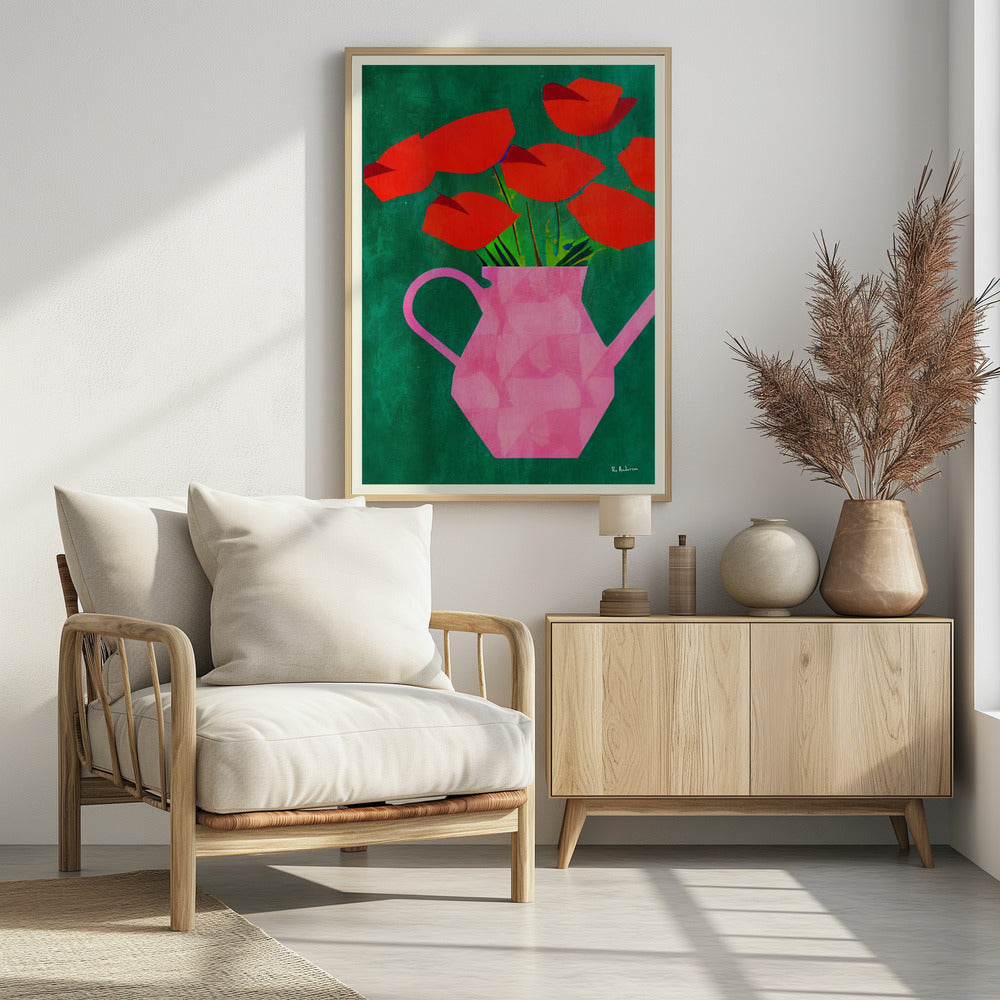 Red Poppies In a Pink Vase - plakatstore