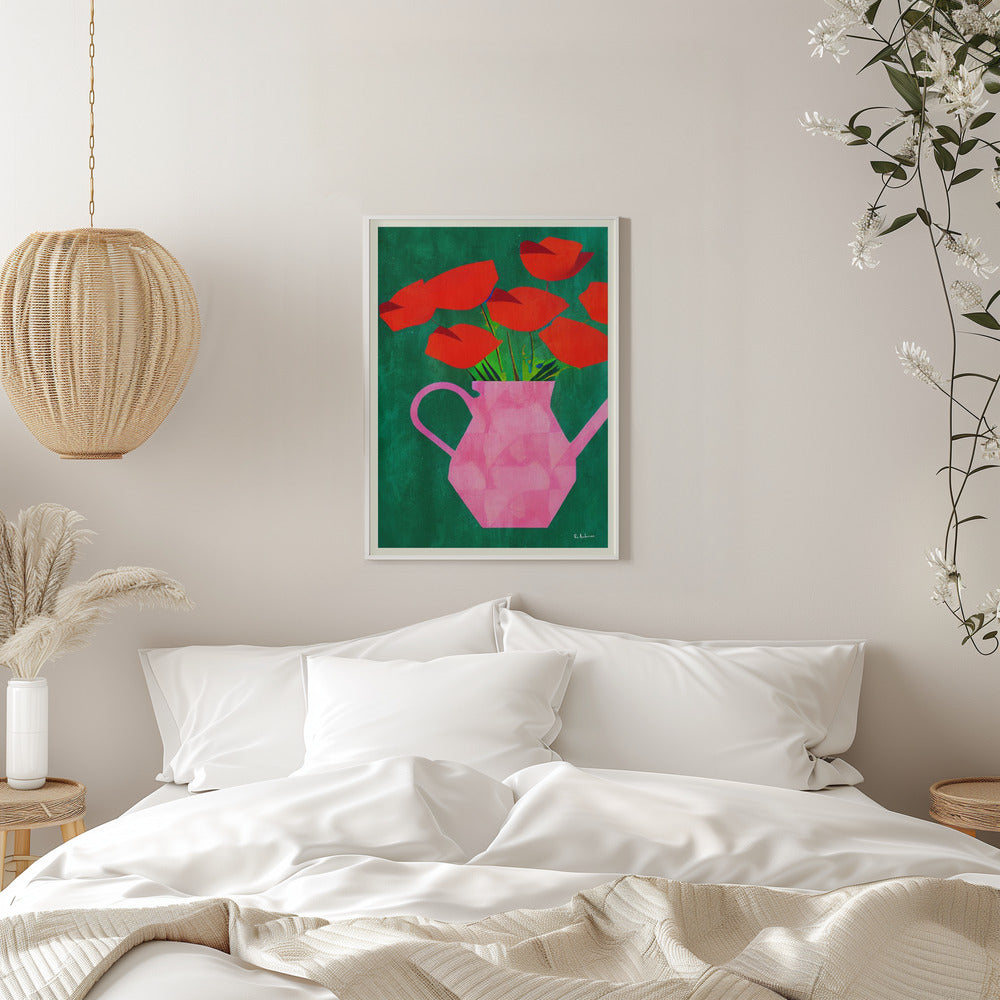 Red Poppies In a Pink Vase - plakatstore