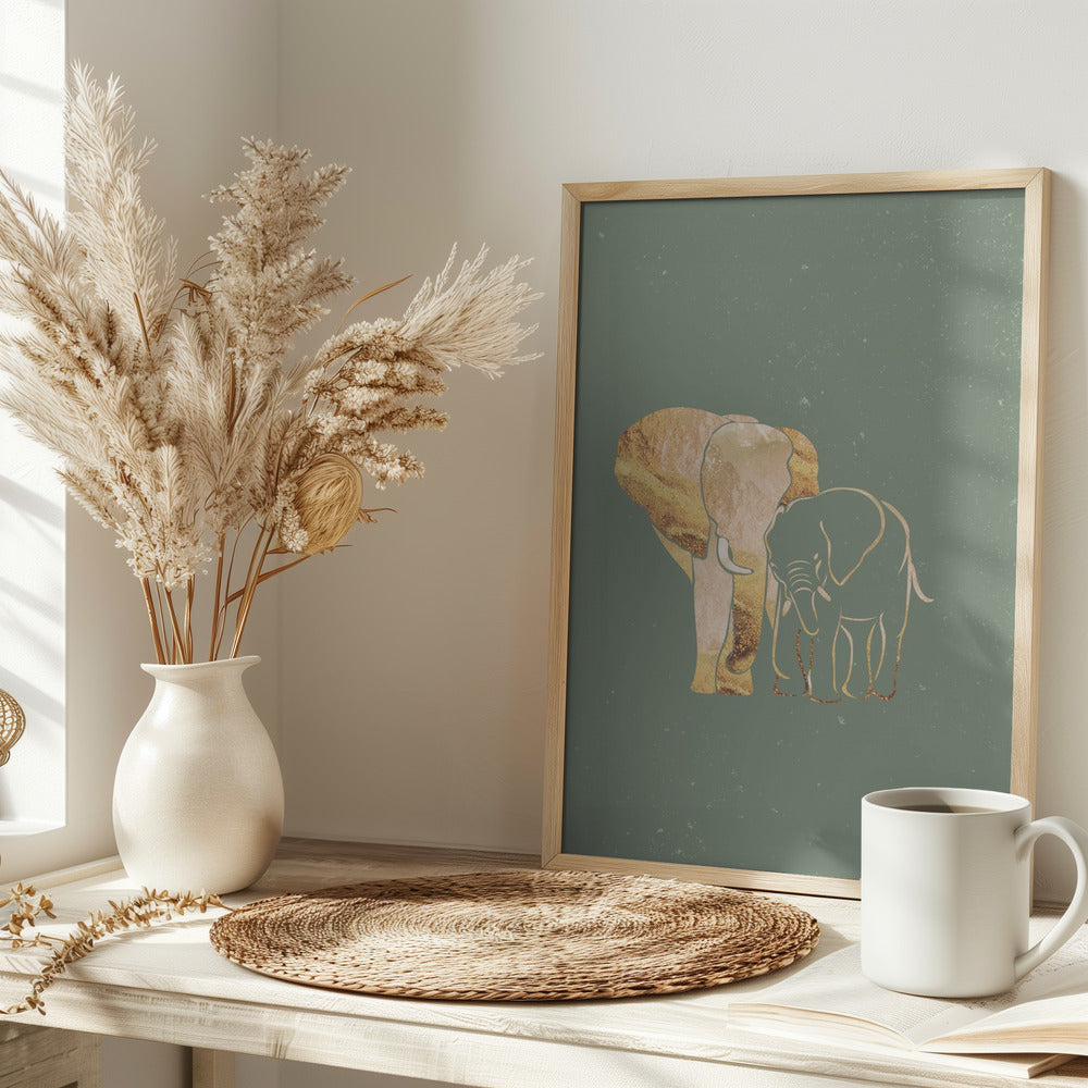 Sage Green Gold Elephants 1 - plakatstore