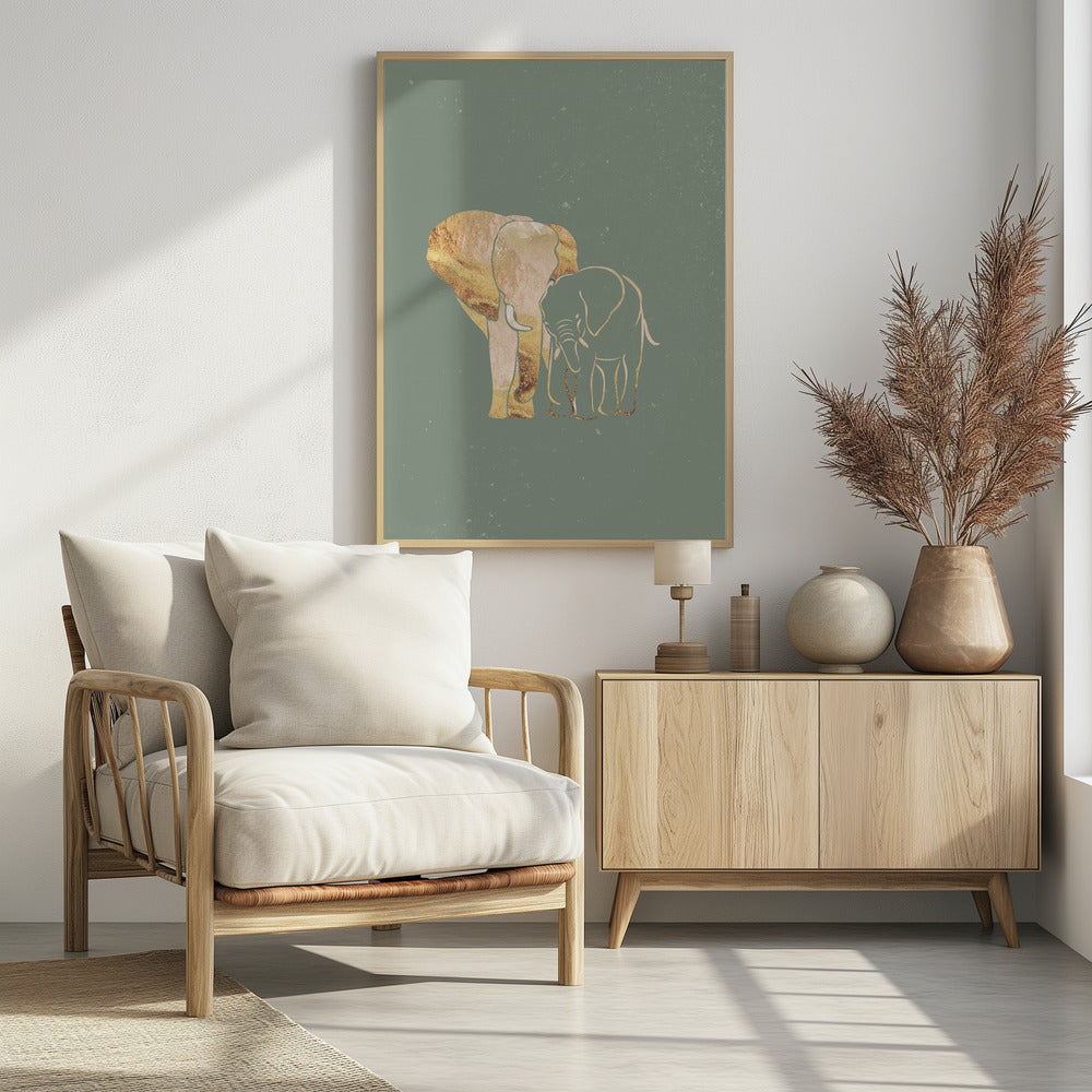 Sage Green Gold Elephants 1 - plakatstore