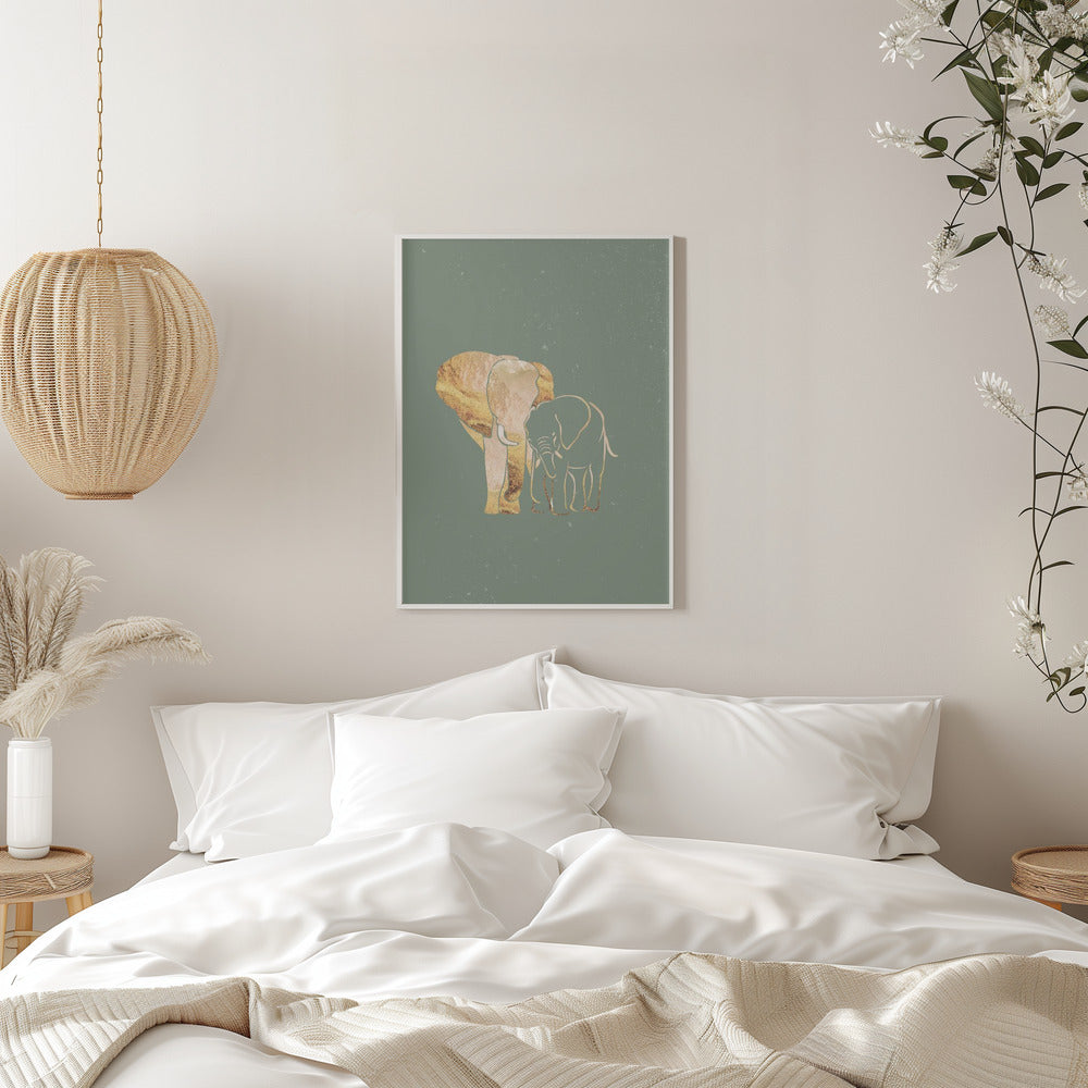 Sage Green Gold Elephants 1 - plakatstore