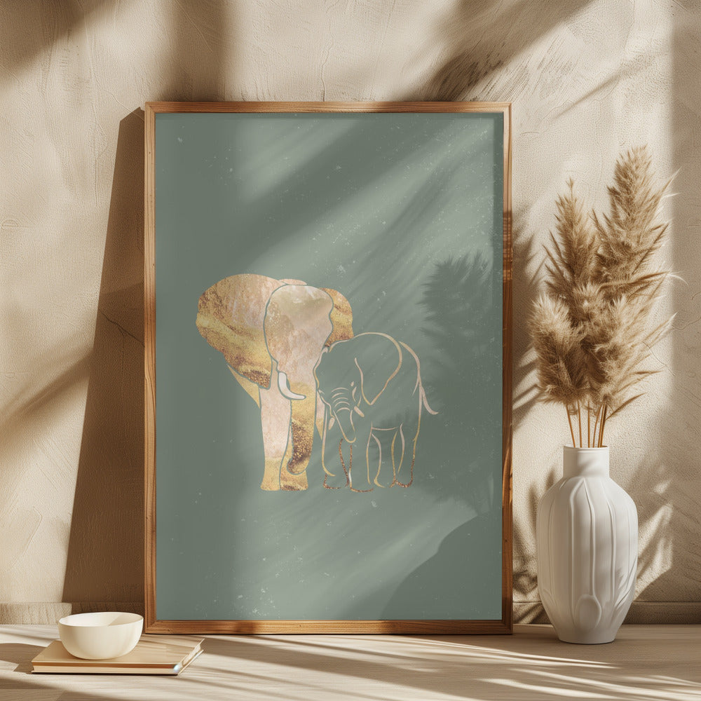 Sage Green Gold Elephants 1 - plakatstore