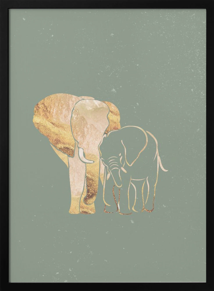 Sage Green Gold Elephants 1 - plakatstore