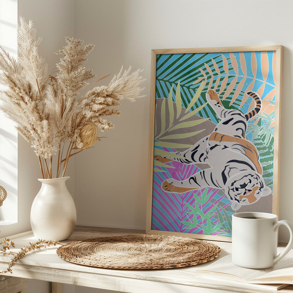 Tiger Sleepling in colourful jungle - plakatstore