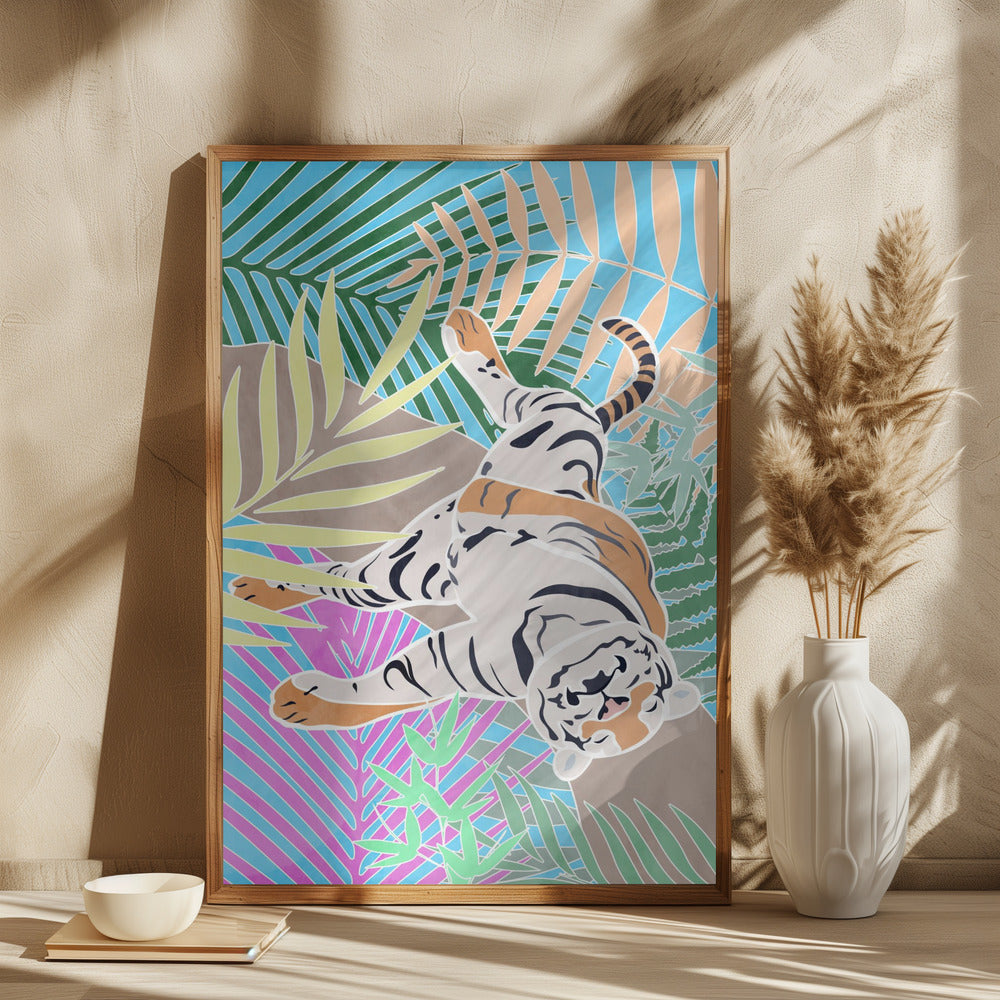 Tiger Sleepling in colourful jungle - plakatstore