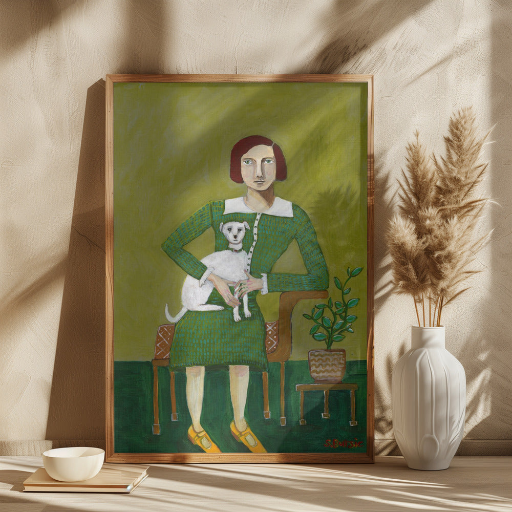 Vintage Lady with her white dog