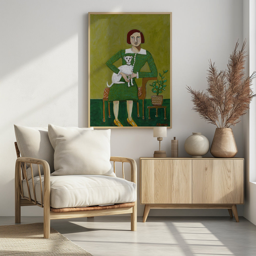 Vintage Lady with her white dog