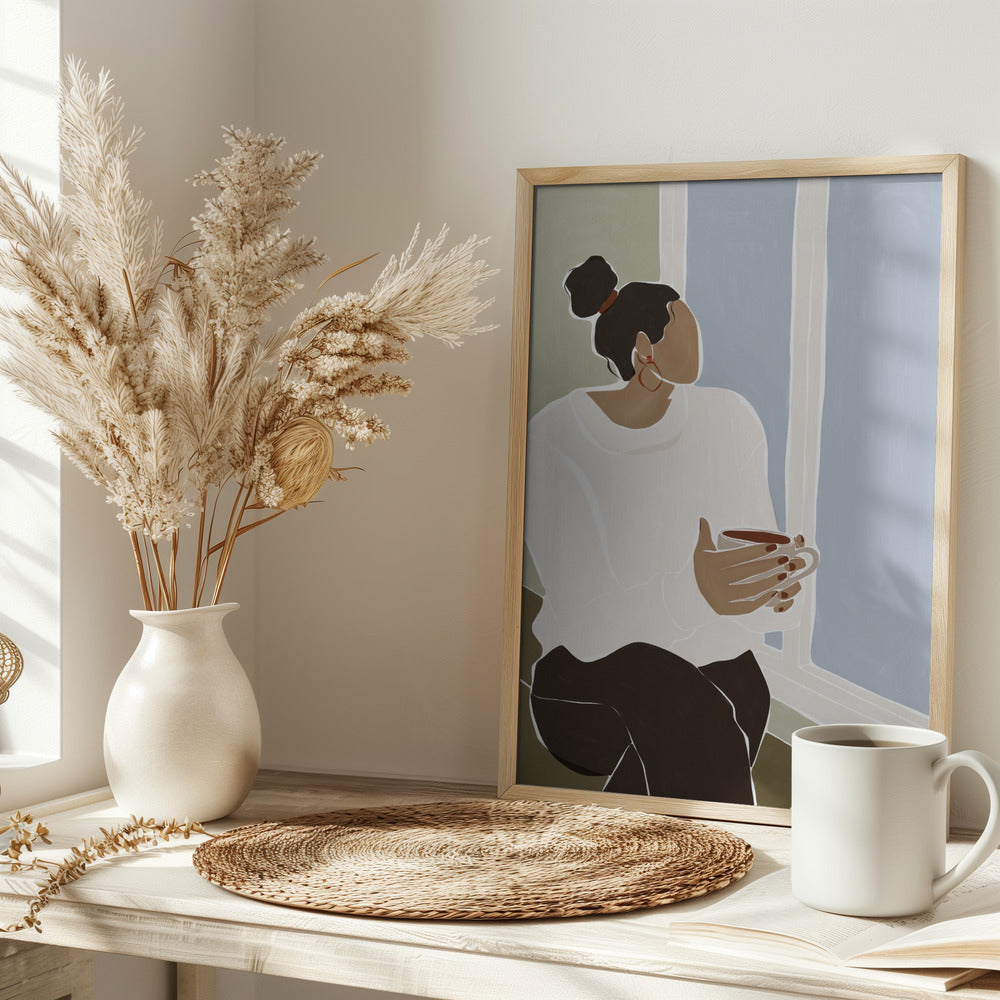 Woman Enjoying a Cup of Tea Art - plakatstore