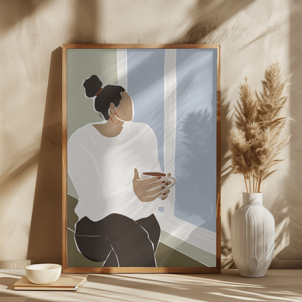 Woman Enjoying a Cup of Tea Art - plakatstore