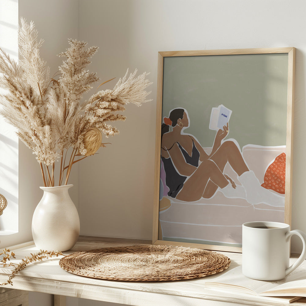 Woman Enjoying a Great Hygge Book - plakatstore