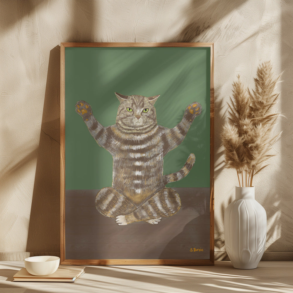 Yoga Cat Green Background - plakatstore