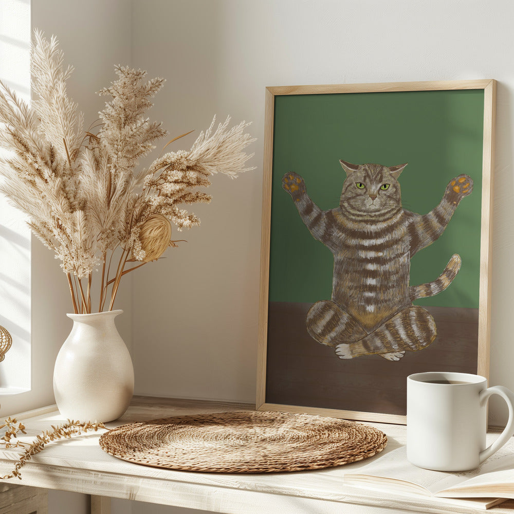 Yoga Cat Green Background - plakatstore