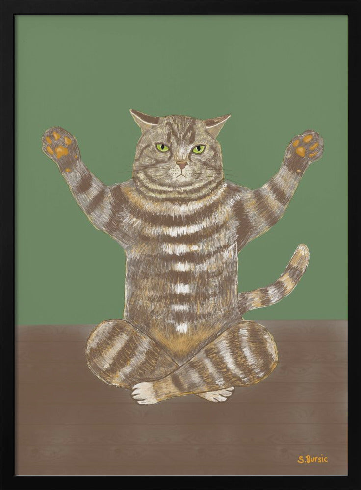 Yoga Cat Green Background - plakatstore