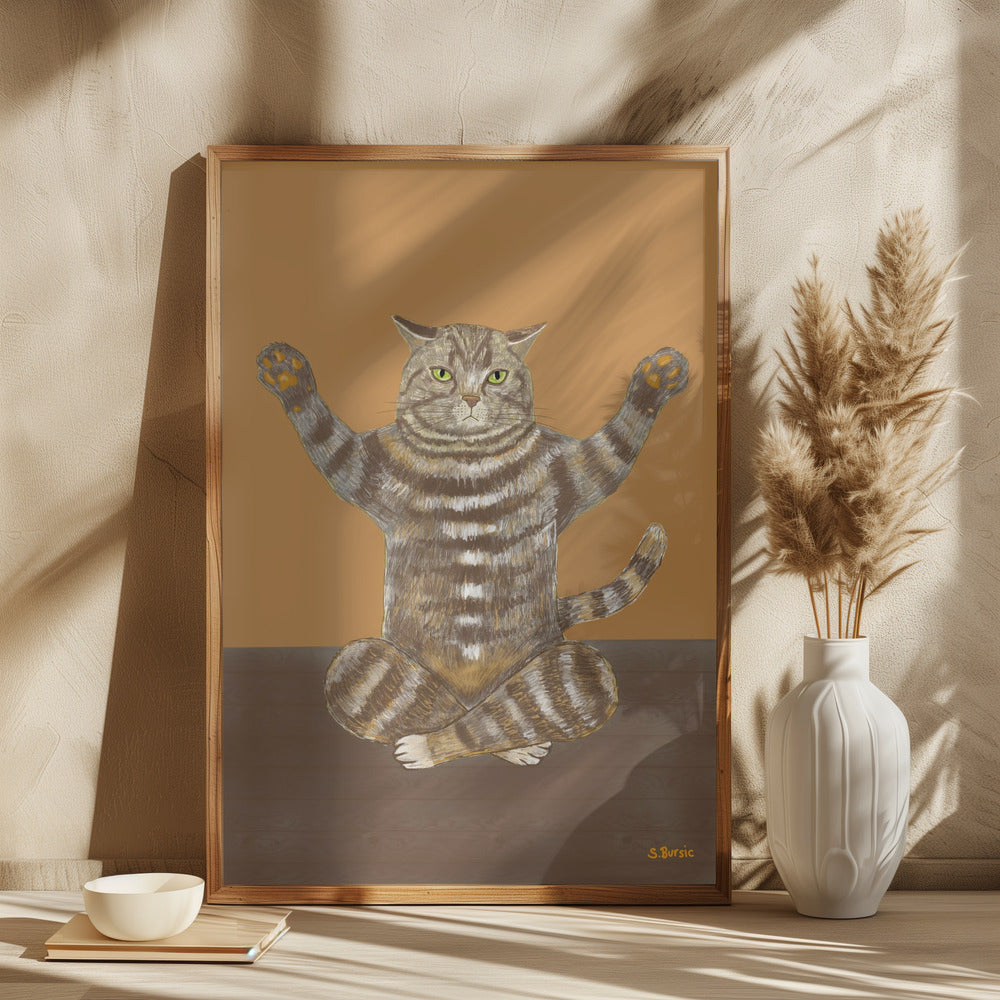 Yoga Cat Tan Background - plakatstore