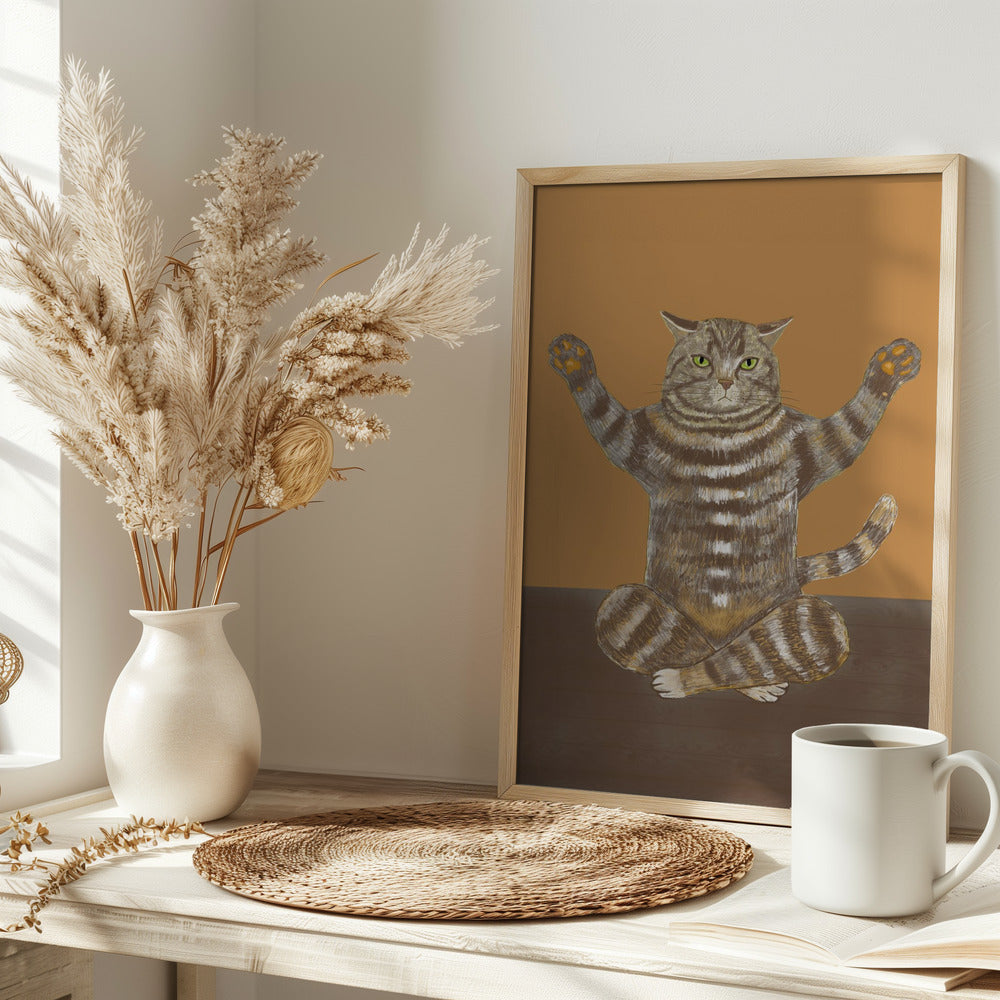 Yoga Cat Tan Background - plakatstore