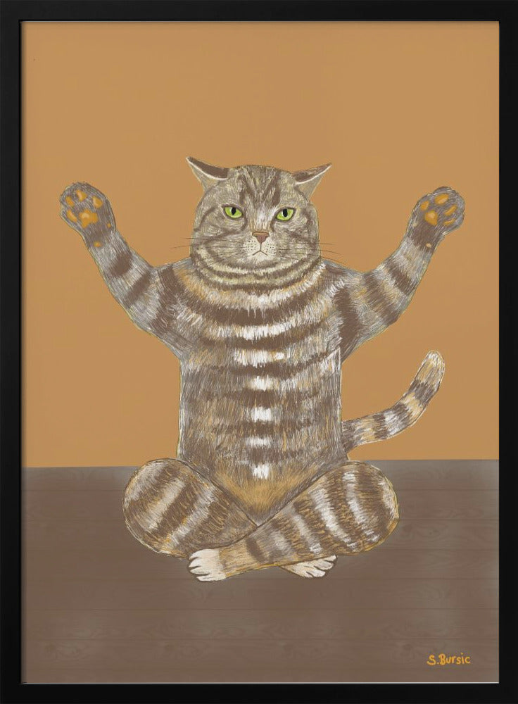 Yoga Cat Tan Background - plakatstore