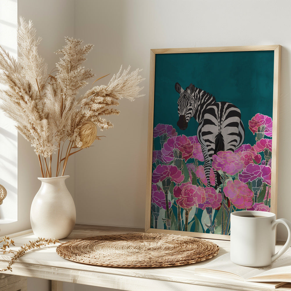 Zebra in a field of flowers - plakatstore